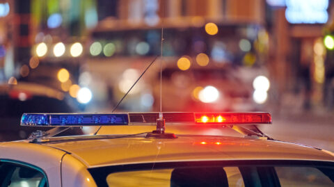 Police car with flashing lights at DUI stop in Pennsylvania